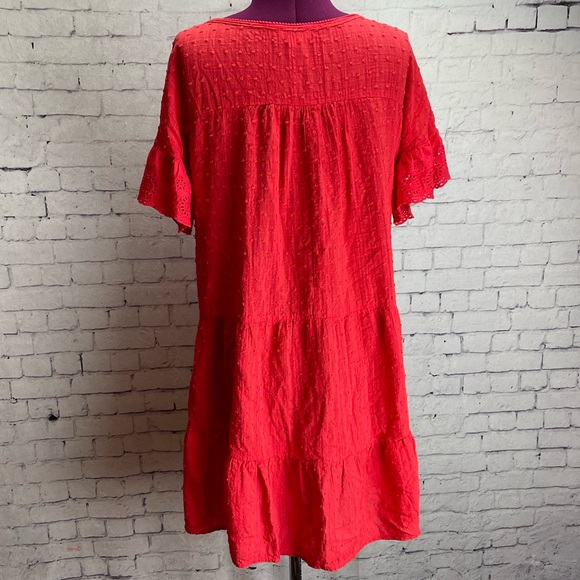 Umgee size medium red dotted Swiss tiered mini dress - Picture 4 of 6